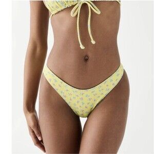 Frankie’s Bikinis pocket posies dove bottom Women’s Large Yellow Low Rise Swim